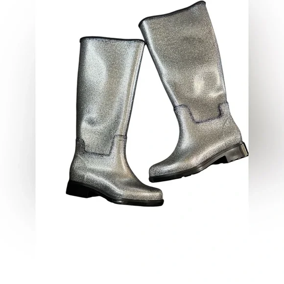 Melissa Fullness Silver Glass Glitter Rain Boots New Size 7 - Picture 3 of 6